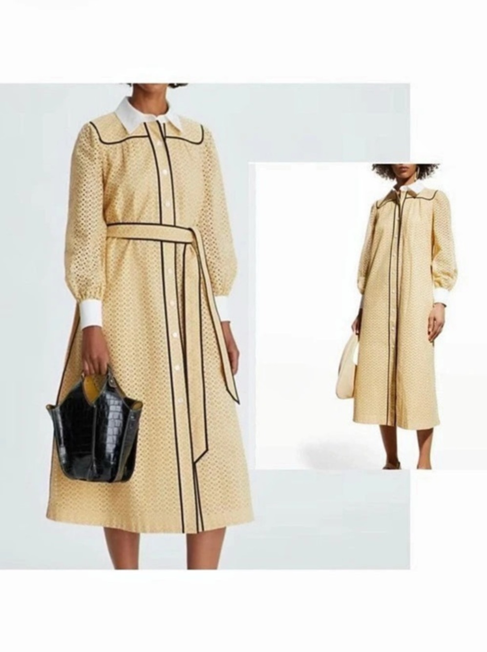 Tory Burch Honeycomb Eyelet Artist Midi Shirt Dress Yellow & Black —NEVER WORN